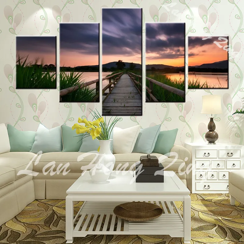 Canvas Art Wall Pictures Posters Sunset Mountain Lake