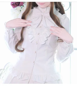 

Women Long Sleeve Shirts Fall Winter Thick Warm Vintage Lolita Shirts Top Blouse White Black Beige Shirt For Lady Plus Size XL