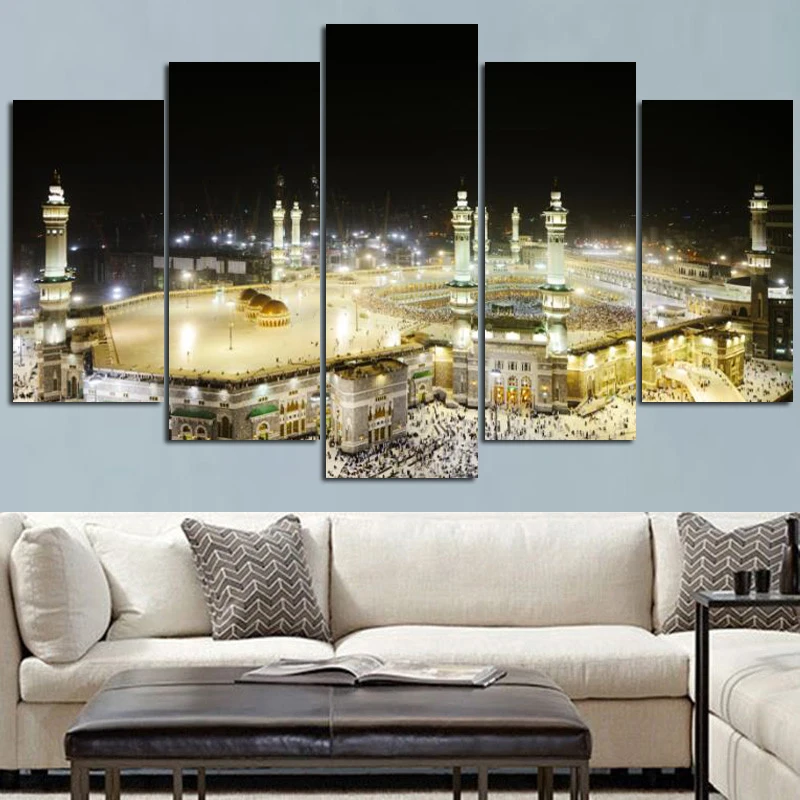 5Panel HD Print Pilgrimage to Mecca Wall Painting Religious Architecture Mecca Faith Europe Mural for Living Room Cuadros Decor