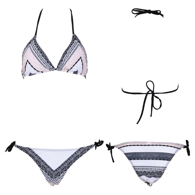 

Women Push Up Halter Neck Floral Print Bra Thong Bikini Two Pieces Swimsuit