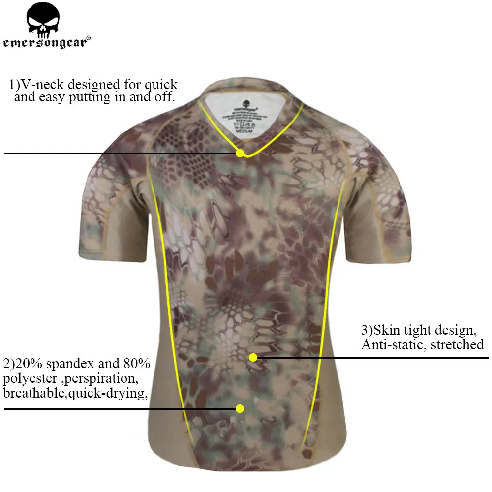 EMERSONGEAR Tactical Camo T-shirt Hunting Camo Running Tight Base Layer Camouflage T-shirt Breathable Perspiration Shirt EM9167