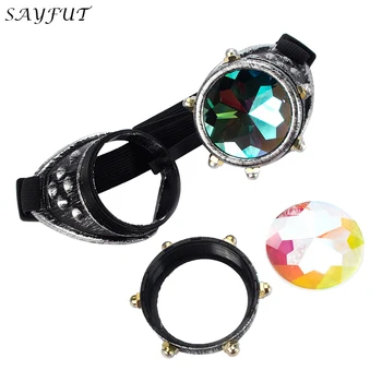 

SAYFUT Screw Nut Decoration Kaleidoscope Rainbow Crystal Lenses Vintage Steampunk Goggles Glasses Welding Punk Gothic Cosplay