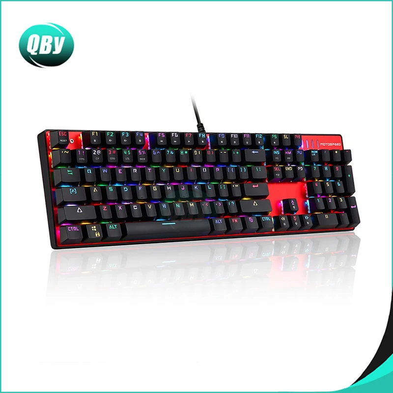  Mechanical Gaming Keyboard Wired 104 Keys with Beautiful Real RGB Blue Switch LED Backlit for Count
