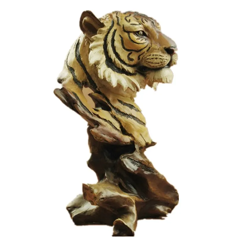 

Faux Wood Tiger Head Statue Animal Decorative Figurine Resin Art&Craft Home Decoration R48