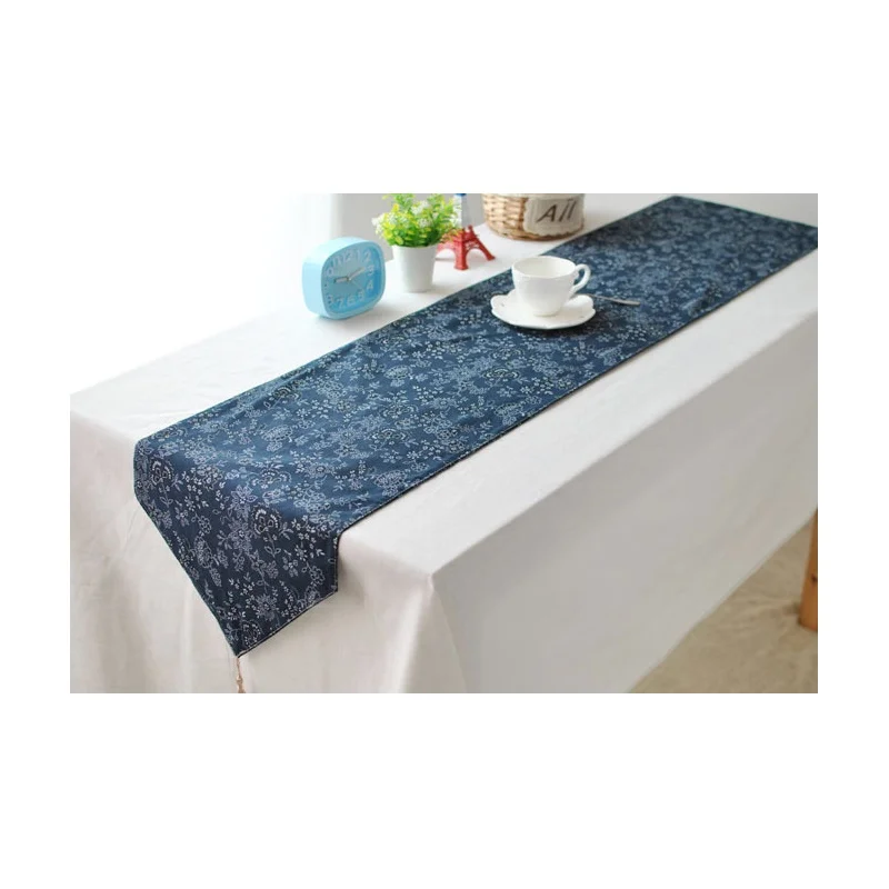 140 x 30cm Cotton Linen Flora Pattern Blue Table Runner Top Deco Tablecloth | Дом и сад
