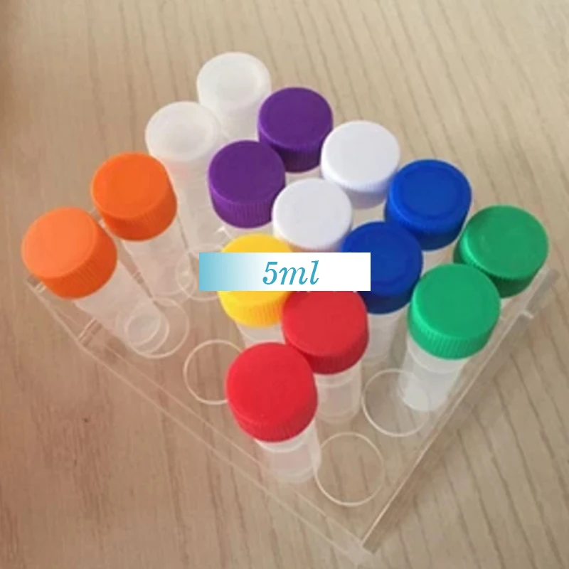 50 Pcs 5ml Frozen Tube Plastic Bottles Screw Cap With Silicone Gasket Serum Sample Storage Transparent Container Vials Mix Color