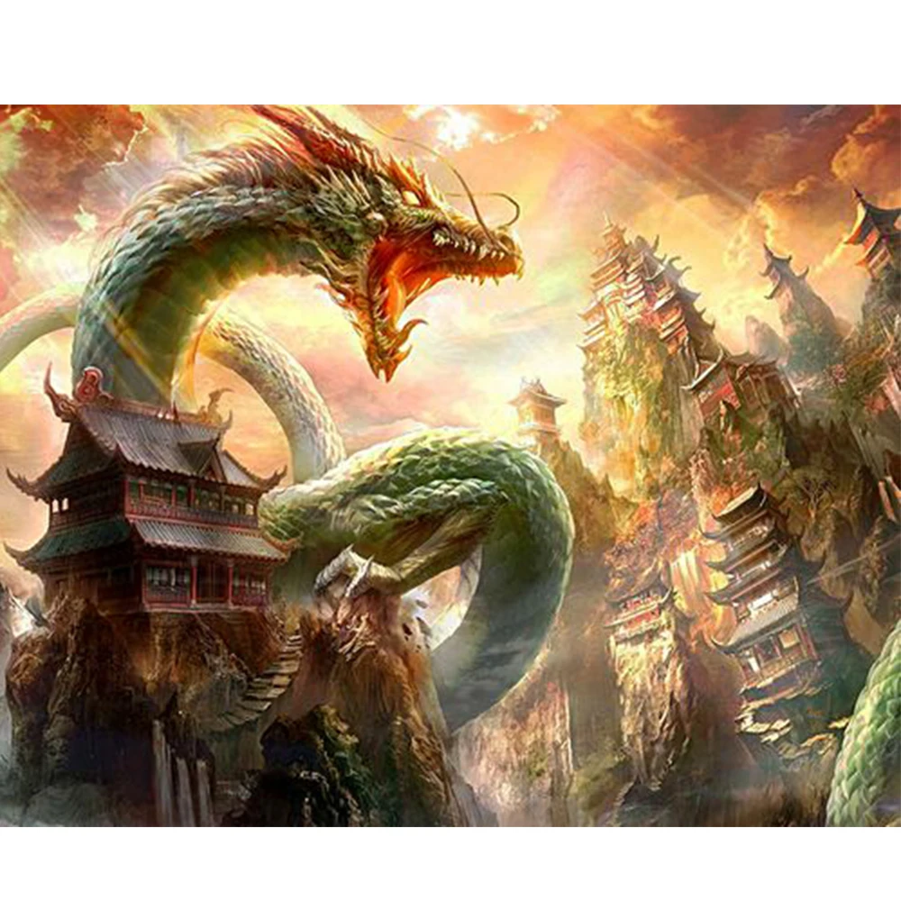 Высокое качество Бескаркасный мифический дракон плакат ручной краски ed стены искусства Краска по номерам посылка подарки для друзей