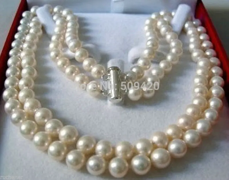 

~~ Free Shipping >>DOUBLE STRAND 8-9 MM AKOYA SALTWATER PEARL NECKLACE