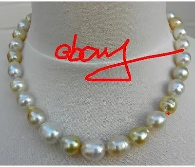 

HOT## Wholesale > STUNNING NATURAL 18"12-16MM SOUTH SEA GENUINE WHITE GOLDEN PEARL NECKLACE 14K