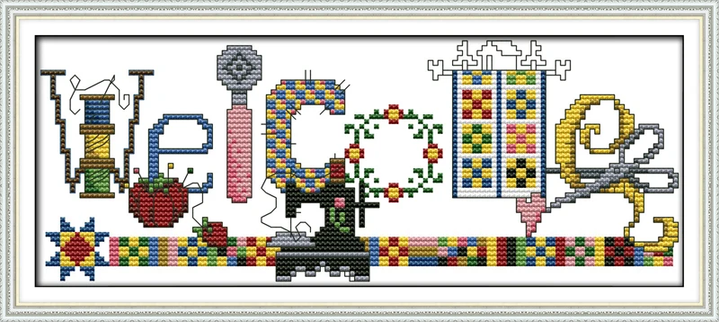 

Sewing machine welcome card cross stitch kit cartoon 11ct count print canvas stitches embroidery DIY handmade needlework plus