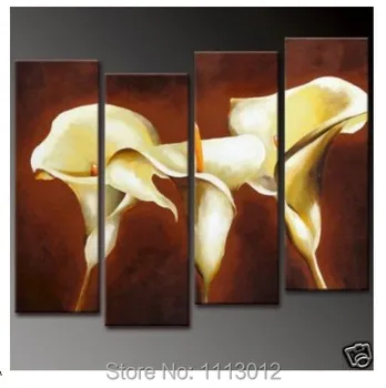 

Hot Modern Abstract Yellow Lage Morning Glory Flower Oil Painting On Canvas 4 Panel Art Set Home Wall Decorative For Living Room