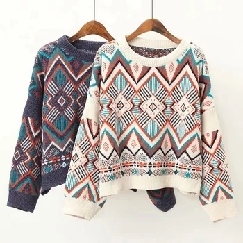 

Sweater Promotion Women Women's Free Shipping 2020 Autumn And Winter An American Style National Wind Color Jacquard Loose