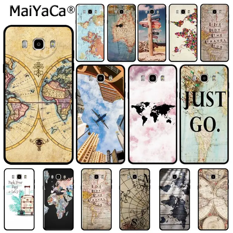 

Travel in the world map plans black silicone soft tpu phone case for samsung j2pro j6 j7 j8 note5 note4 note8 note9 case coque