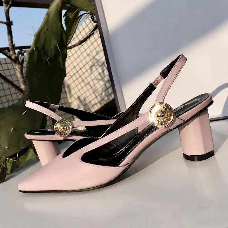 Krazing pot/красивые летние женские босоножки из натуральной кожи без шнуровки на среднем каблуке с ремешком на пятке; обувь с квадратным носком на полой подошве; L5f2 - Цвет: Розовый