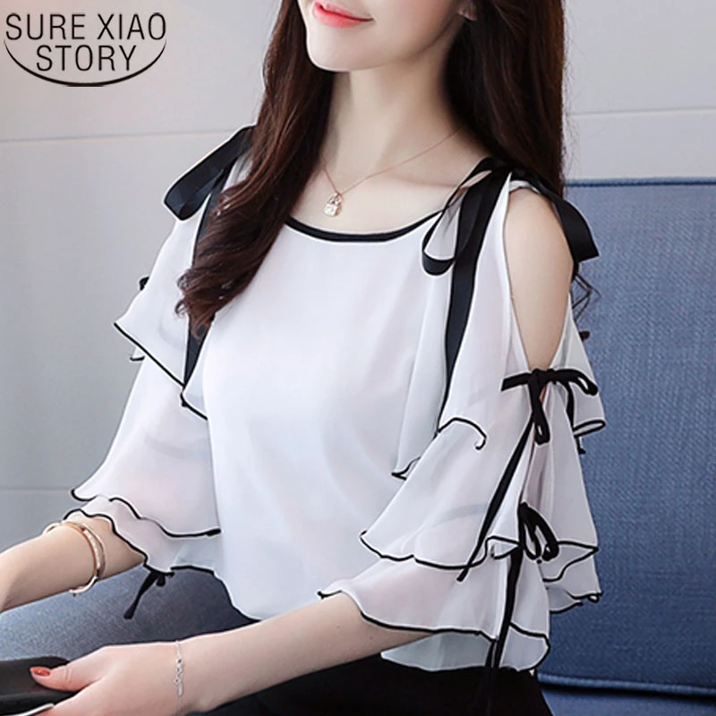 2019 Off Shoulder Top Ladies  Korean Fashion Clothing Tops Harajuku Women's Tops Blouses Chiffon Blouse White Shirt  3096 50 plus size blouses