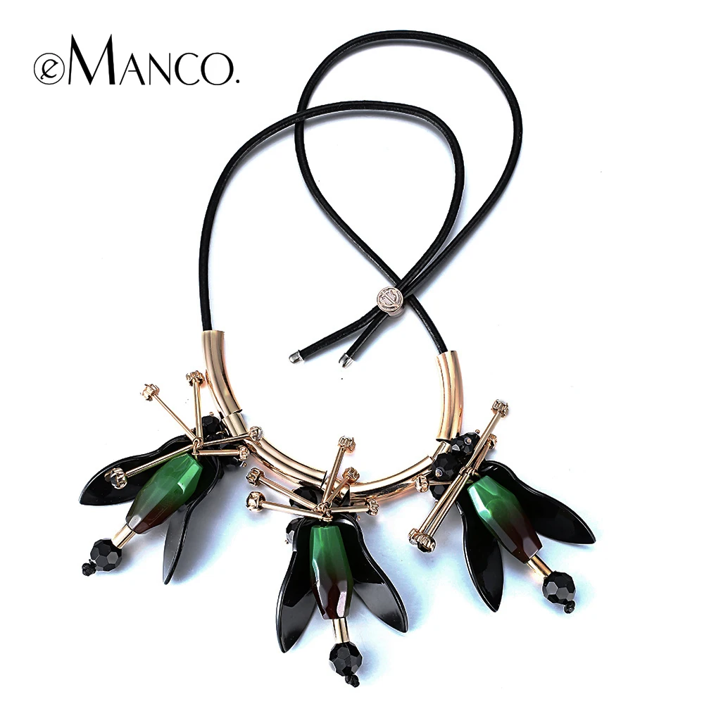 eManco Trendy Gorgeous Flower Adjustable Necklace & Pendant for Women Green Resin Rhinestone Copper Jewelry & Accessories
