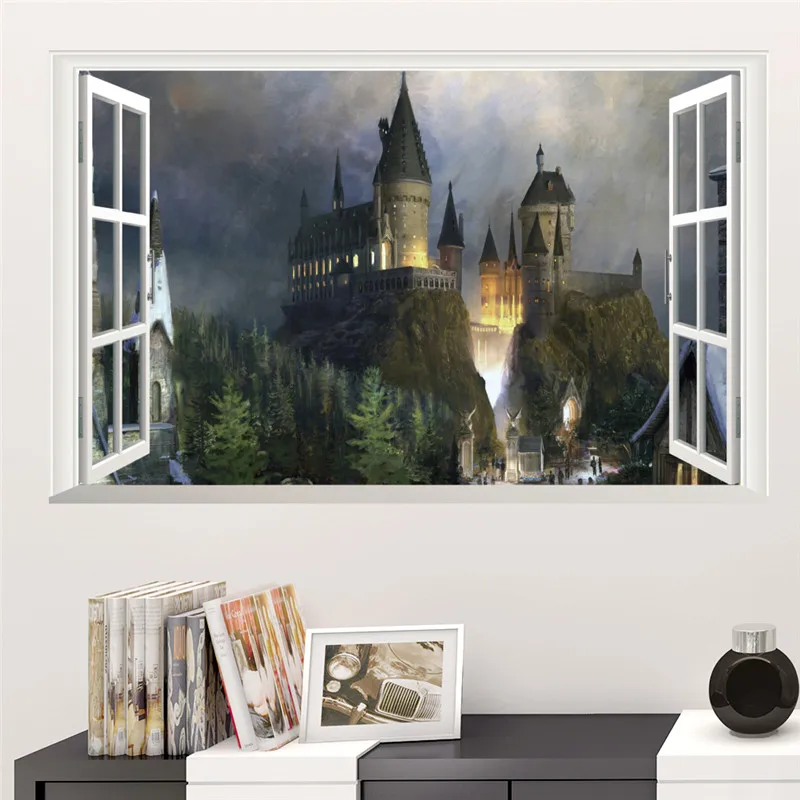 Магический Гарри Поттер плакат 3D окно Хогвартс декоративные наклейки на стену Волшебный мир школьные обои для детей Спальня наклейка