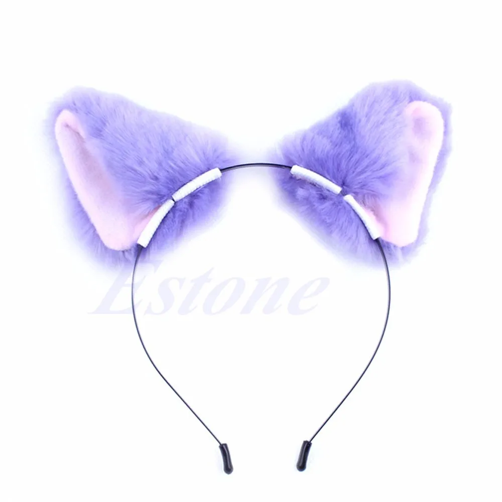 Модная Милая повязка на голову для девочек с кошачьими ушками и лисьими ушками; аниме; карнавальный костюм; F05 - Цвет: Фиолетовый