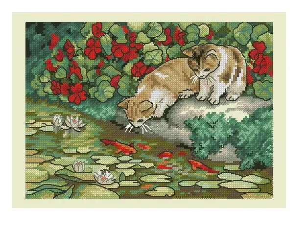 

Top Quality Beautiful Lovely Counted Cross Stitch Kit Kitten Reflections Cats and Goldfish Fishes dim 65071