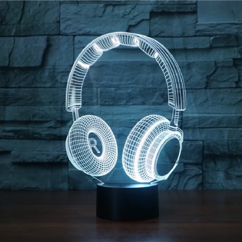  Hot Headphones Desk 3D Lamp Light Acrylic Plate LED Colorful USB Dry Battery Charging Black White B - 4000004864596