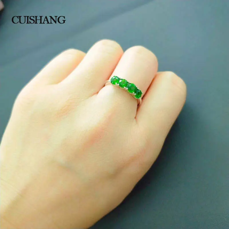 

CSJ 925 Sterling Silver Rings Fine Jewelry Genuine Natural Chrome Diopside Russian Emerald jewelry Women Party For Gift