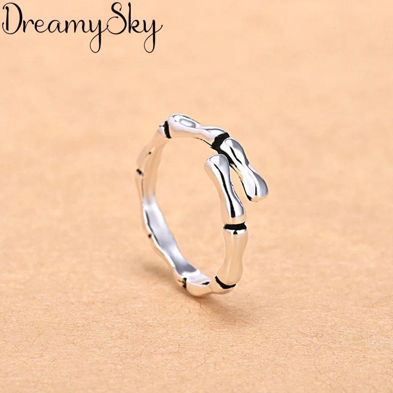 Корейские модные серебряные кольца из бамбука регулируемого размера для женщин