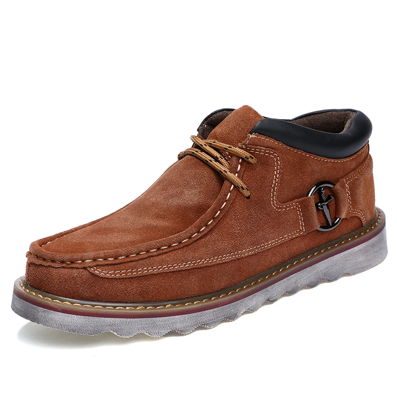 

New big size leather men boots winter man shoes ankle boot men's snow shoe martin cowboy autumn man fur velvet flats