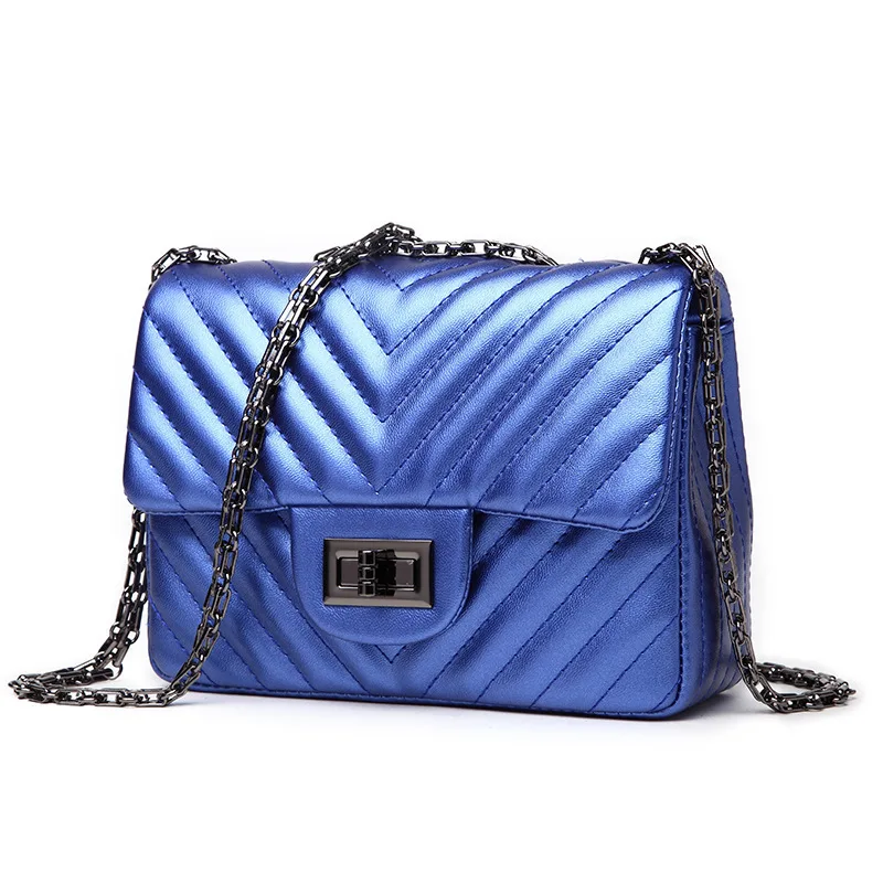 

2018 Fashion Small Chain Women Messenger Bag Silver Gray V Design Flap Party Purse Quality Pu Artificial Leather Shoulder Bags