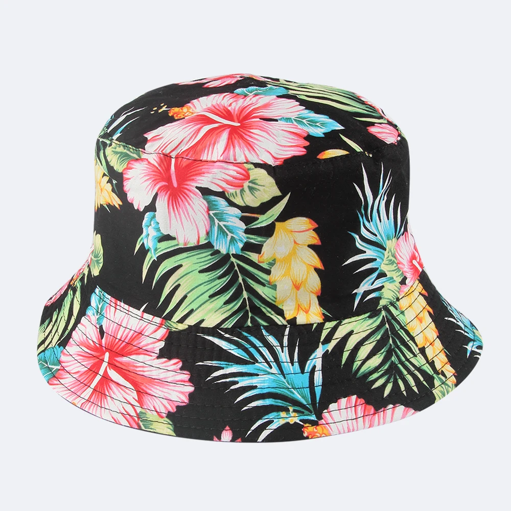 

FOXMOTHER New Fashion Summer Reversible Black Floral Fisherman Hat Sun Chapeau Women Mens