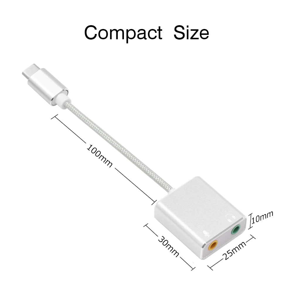 Внешняя звуковая карта USB Type C адаптер со штекером 3 5 мм для наушников и микрофона