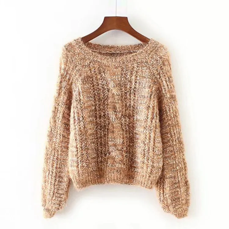

2018 new women's Korean version of Puff Sleeve Sweater loose students fall winter pullovder pure color twist 16858