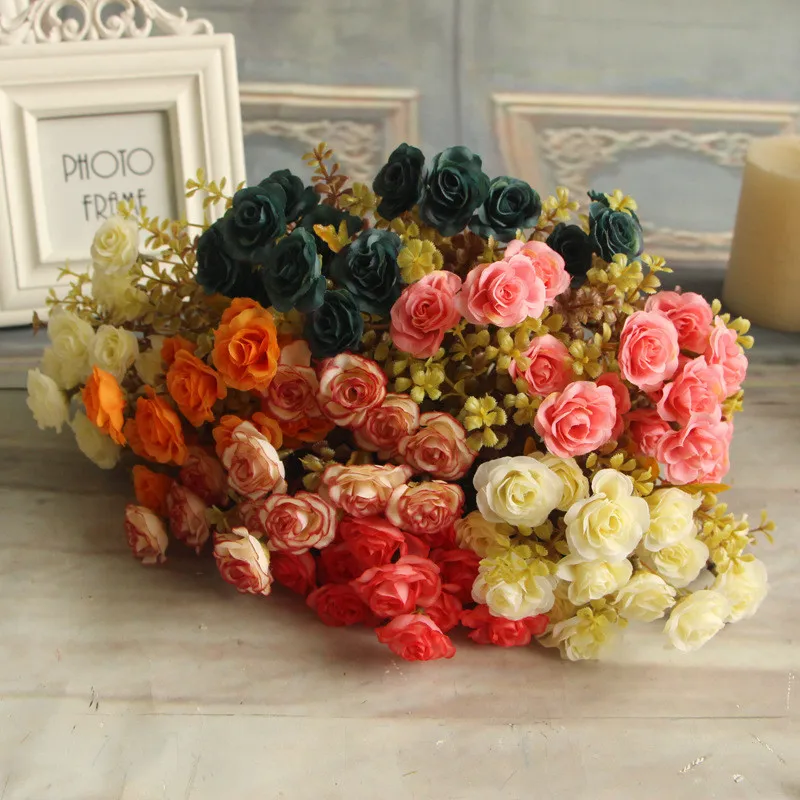 21 Heads/Bouquet Silk Rose European Style Artificial Flower High Quality Bouquet Fake Flowers Wedding Home Party Decoration