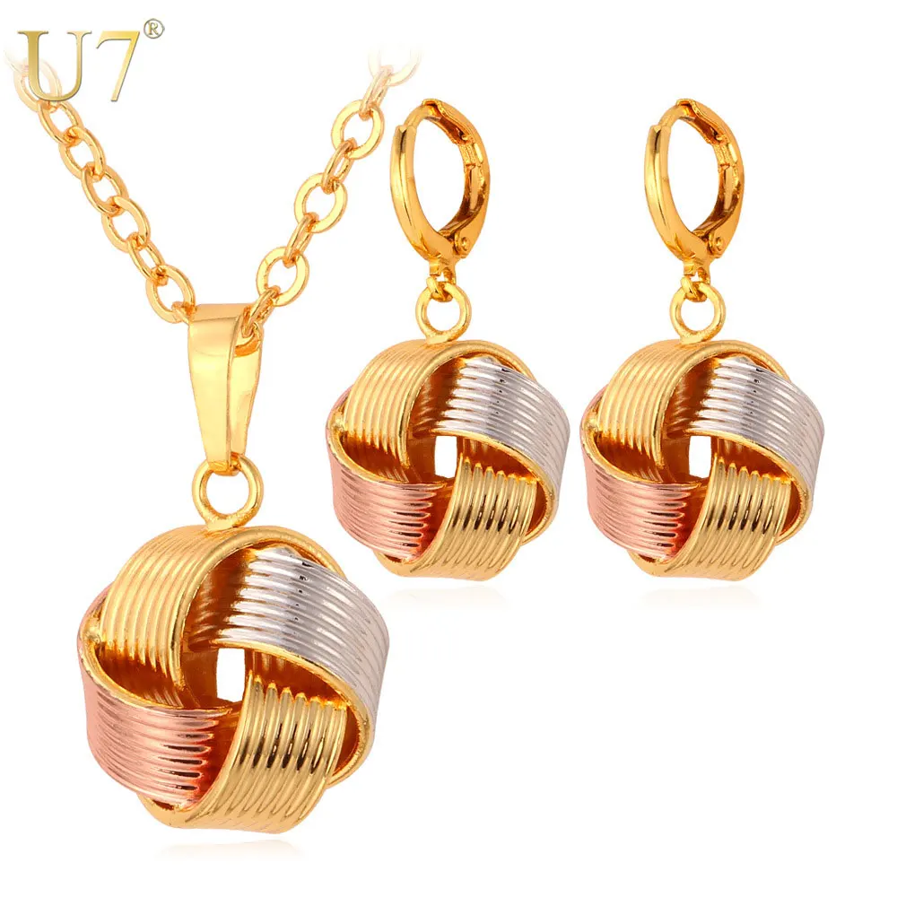 

U7 Necklace Sets Women's Gift Wholesale Mix Rose Gold/ Gold Color Unique Ball Necklace Earrings Jewelry Sets S613