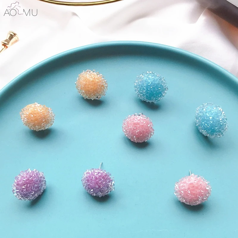 

AOMU S925 Sterling Silver Pin Simple Cute Geometric Circle Round Crystal Stud Earrings for Women Girl Party Gift Accessories