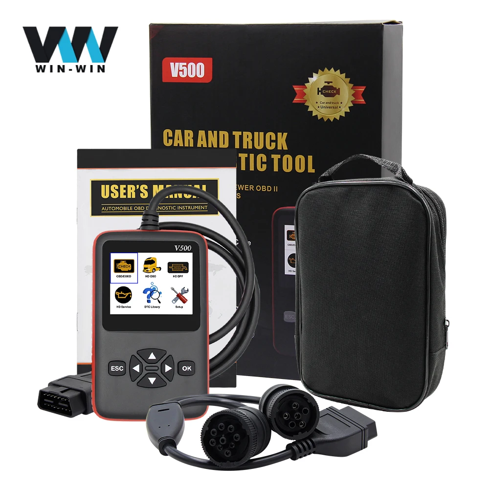 

V500 OBD OBD2 Scanner For Car and Truck 2 in 1 Car Auto Diagnostic Tool CR-HD Heavy Duty Truck EOBD HDOBD PK ELM 327 V1.5 NL102