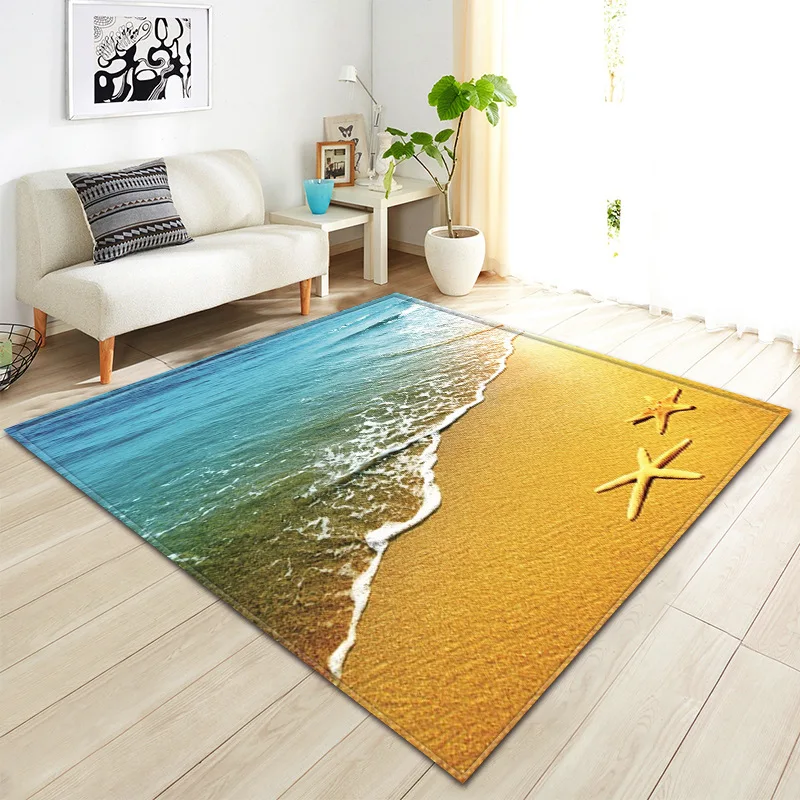 

Beach Starfish 3D Printed Home Area Rug Child Theme Room Game Soft Rugs Kids Antiskid play Mats Flannel Carpets for Living Room