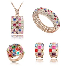 Alta Calidad Cristales Genuinos de Cubic Collar Pendientes Anillo Bangle para Mujeres Juegos de Joyería Accesorios de La Boda