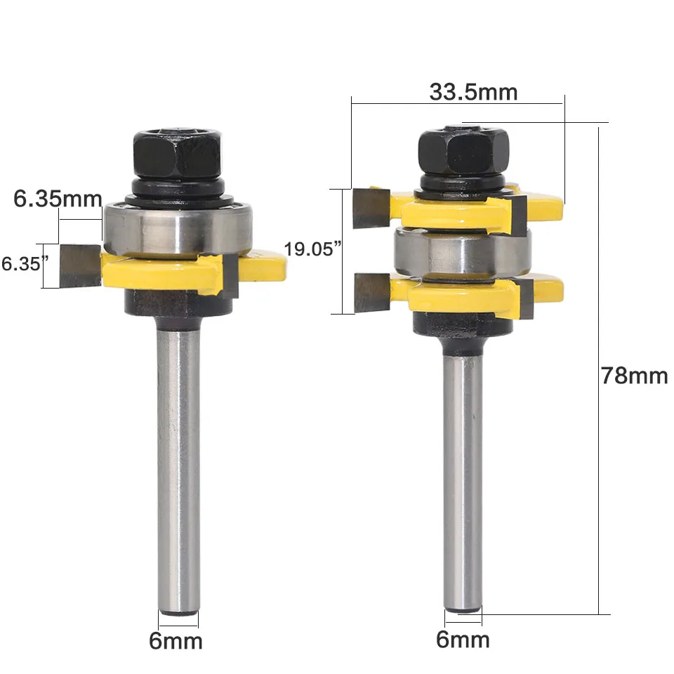 2 pc 6mm Shank high quality Tongue& Groove Joint Assembly Router Bit Set 3/4" Stock Wood Cutting Tool