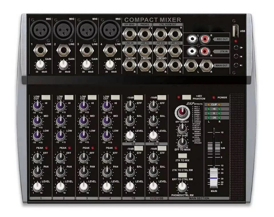 12 Channels 3 Band EQ Audio Music Mixer Mixing Console with USB XLR