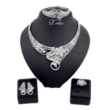 Traje de Las Mujeres de Plata Plateado Joyería de La Boda africana Set Vintage Crystal Rhinestone del pendiente del collar Pulsera Juegos de Joyería