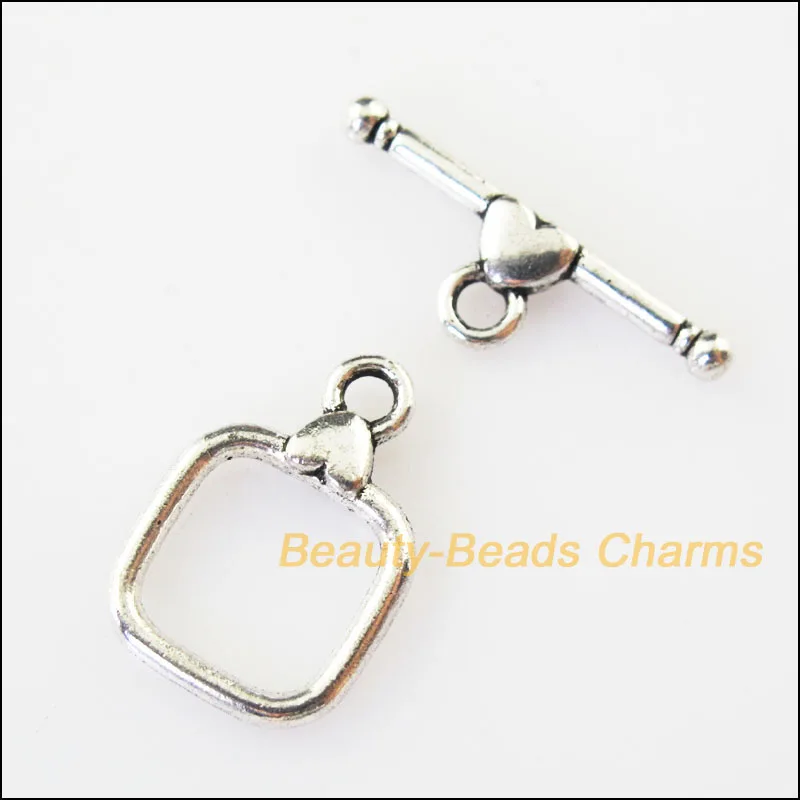 

New 6Sets Tibetan Silver Heart Square Circle Bracelet Toggle Clasps Connectors