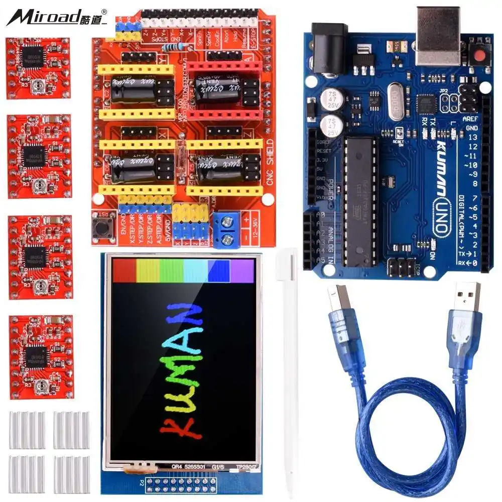 Miroad CNC гравер Щит Плата расширения V3.0 + UNO R3 доска 2 8 дюймов TFT Сенсорный экран 4 шт.