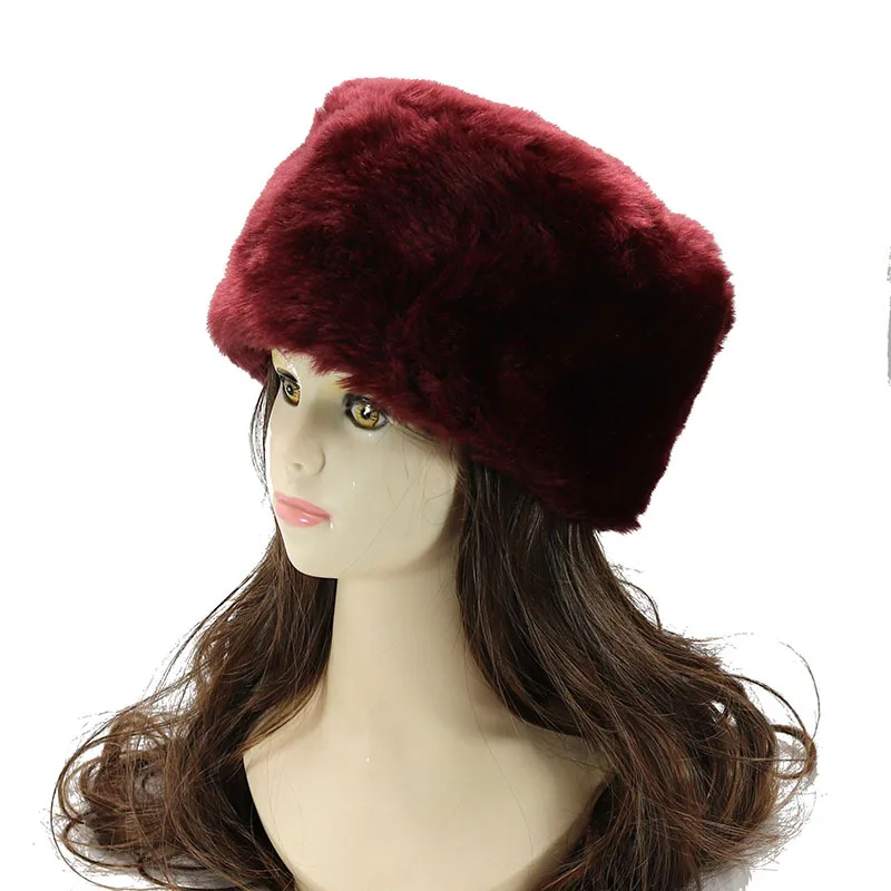 Зимние шапки для дам, шапка-бомбер, Пушистая шапка из искусственного лисьего меха, красная теплая шапка-ушанка, ветрозащитная Женская плотная шапка, меховая шапка