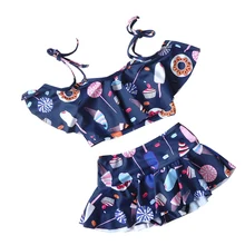 Купальный костюм для девочек с милым рисунком мороженого; детские купальные костюмы белого и синего цвета; милый детский купальник