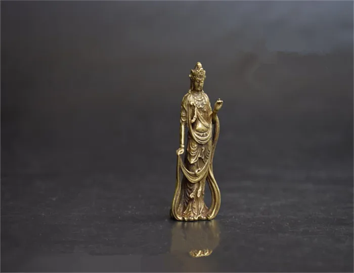 Chinese pure brass Guanyin bodhisattva small pendant