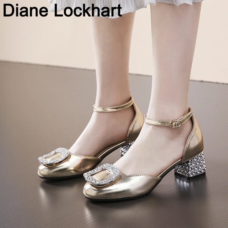 

Women Pumps Rhinestone Heels Classic Ladies High Heels Shoes Sandals Femme Bling Buckle Plus Size 32-43 chaussures Mujer 2019