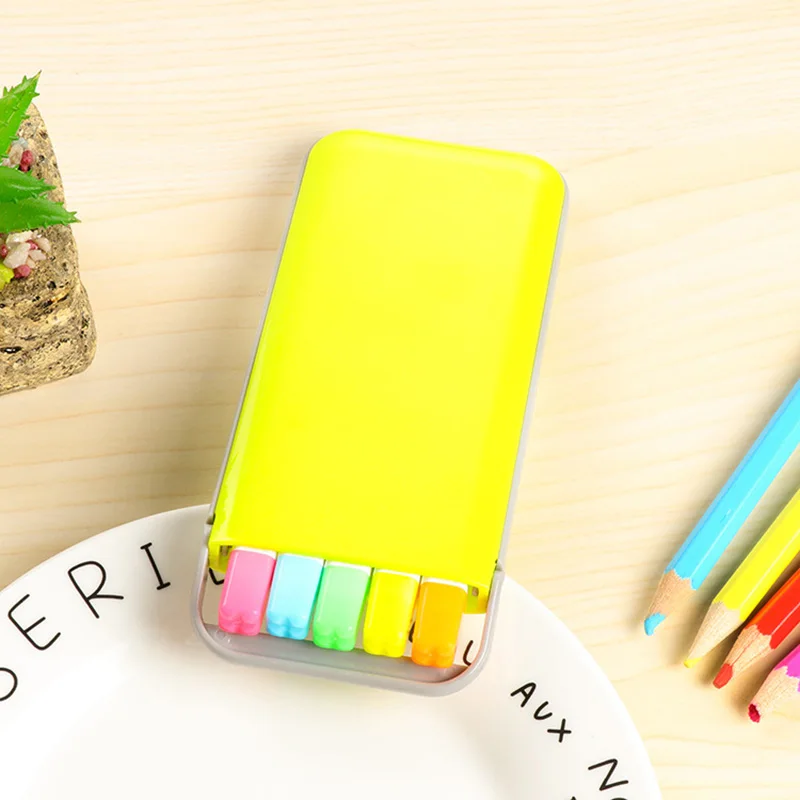 5 шт./набор милых маркеров ярких цветов с коробкой Kawai, цветные ручки для рисования, корейские канцелярские принадлежности, школьные принадлежности - Цвет: 1