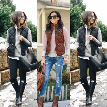 

Women Winter Vests 2017 New Lightweight Slim Vest Cotton Padded Jacket Sleeveless Female Collar Waistcoat Vest
