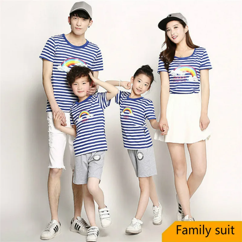 New Family Striped Summer Short-sleeve T-shirt Matching Family Clothing Outfits Mother Daughter Father Son baby clothes sailor
