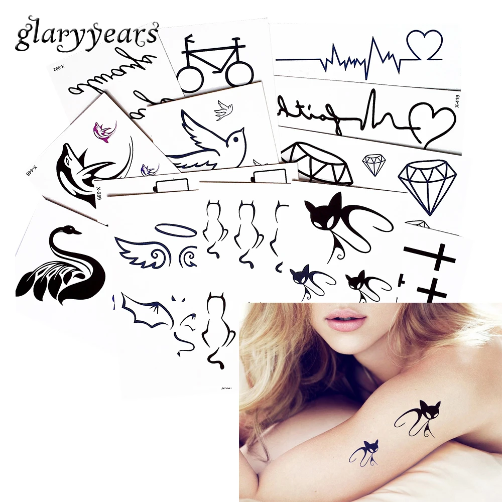 1 Piece Beauty Black Picture Pattern Body Temporary Tattoo Neck Chest Art Decal Heart Dolphin Tattoo Sticker Beach Party Fashion Tattoo Sticker Tattoo Neckdolphin Tattoo Aliexpress